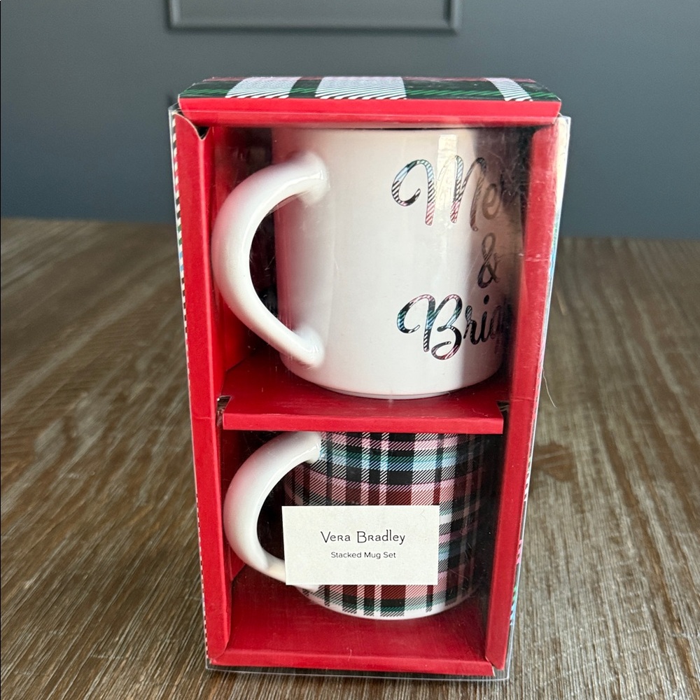 Vera Bradley stacked Ribbons Plaid Mug Duo NEW